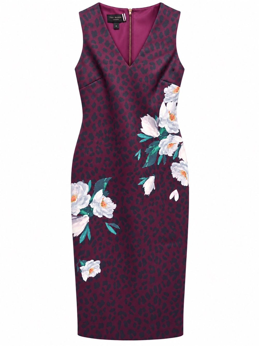 Ted Baker Burgundy Floral-Accent Midi Sheath Dress NWT